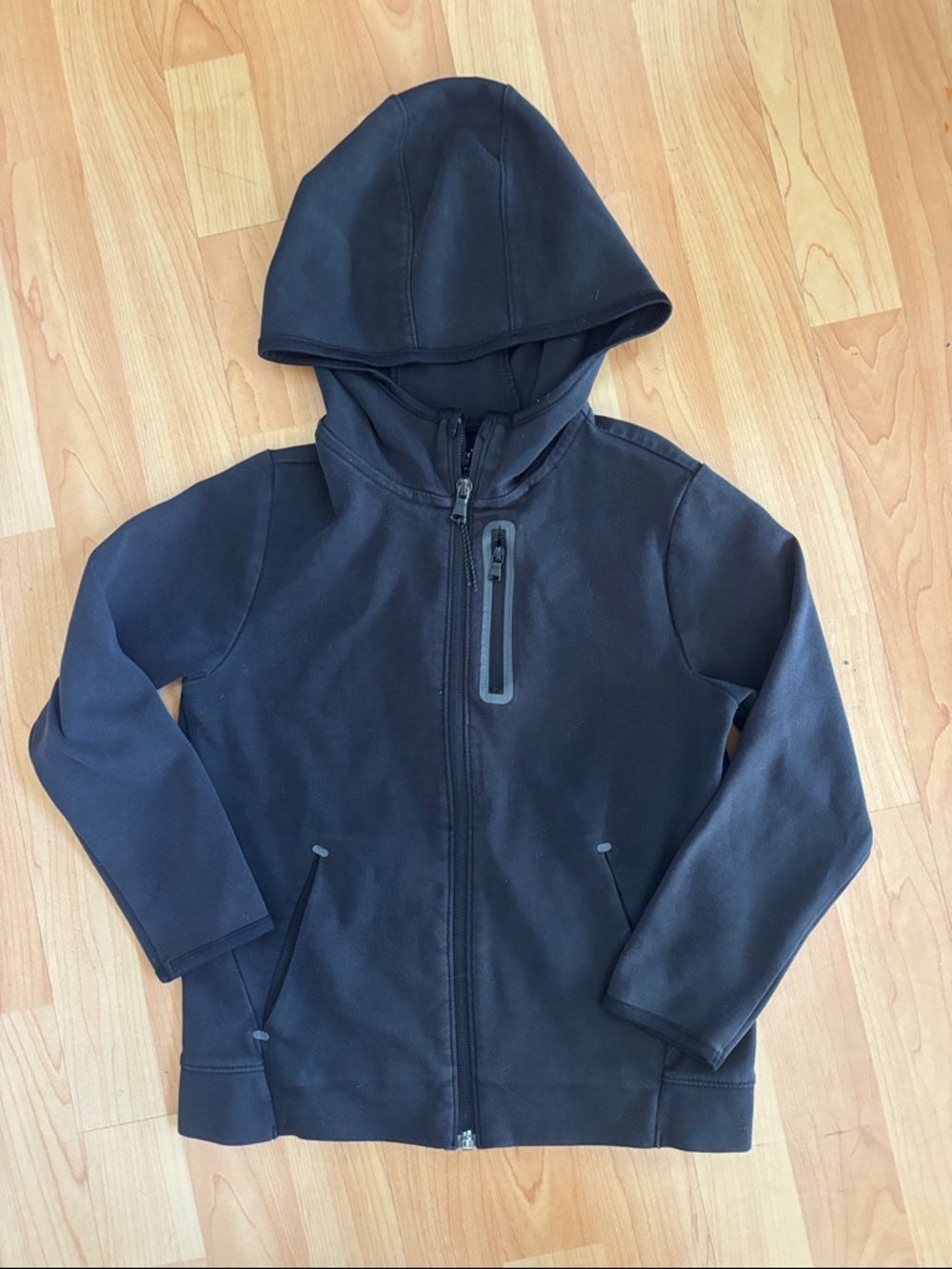 Old Navy Active Kids Black Hooded Zip Jacket with Chest Pocket
